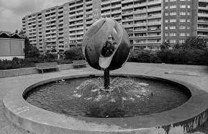Germany, Berlin, 22 May 1991, Fountain in the Marzahn development area