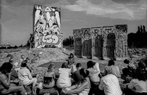 Germany, Berlin, 27.07.1991, painted former watchtower at the Spreebogen