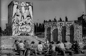 Germany, Berlin, 27.07.1991, painted former watchtower at the Spreebogen