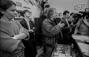 Germany, Berlin, 28 January 1992, Opening of the Matthias Domaschk Memorial Library, (in the Environmental Library), (from left to right) Michael Curs, David Gill / Press Spokesman of the Gauck Authority, Gerhard Poppe, Europe