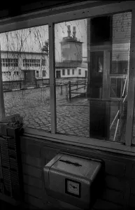 Germany, Sternberg, 12.01.1992, Time clock of an almost disused timber factory, Sternberg / Mecklenburg, Europe