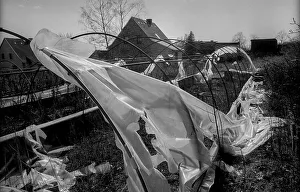 Germany, Werder, 29.03.1991, torn foil tent in Werder in Werder
