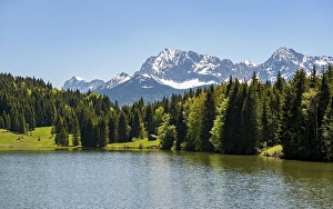Category Mountain Landscapes Prints: Geroldsee, view of Karwendel mountains in spring