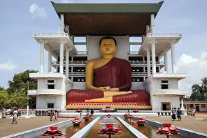 Giant Buddha statue, sitting Buddha fountain with artificial lotuses