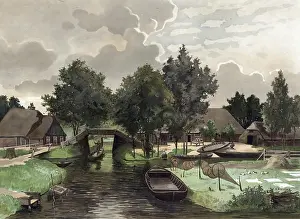 Giethoorn, fishermen on a canal