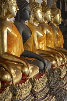 Gilded Buddha statues (Bhumispara-mudra: Buddha Gautama at the moment of enlightenment)