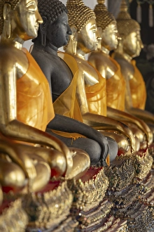 Gilded Buddha statues (Bhumispara-mudra: Buddha Gautama at the moment of enlightenment)