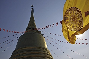 Gilded stupa and Buddhist flag