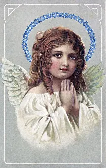 Girl as an angel, postcard picture, around 1900
