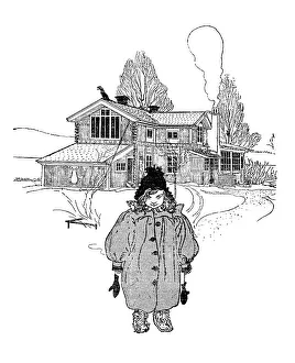 Girl in winter, illustration in The House in the Sun by Carl Larsson