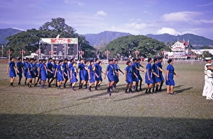 Girls Guides young female marchers, Port of Spain, Trinidad c 1962 independence pageant