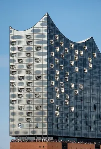 Glass facade of the Elbe Philharmonic Hall