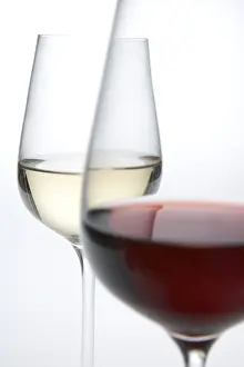 Glass of red wine and a glass of white wine