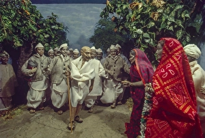 Glimpses of mahatma gandhi started salt march from sabarmati ashram, india, asia