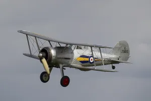 Gloster Gladiator biplane aircraft in RAF Royal air force colours flying