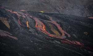 Glowing lava, lava flow, lava field