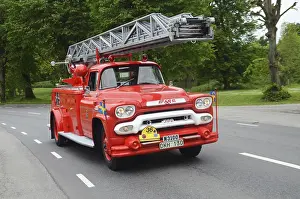 Framed Print : GMC veteran fire truck built in 1959 at fire truck rally in Ystad