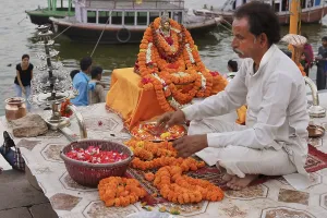 Goddess ganga idol on ghats, varanasi