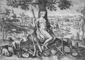 Goddess of the Hunt, copperplate engraving by Raphael Sadeler after Johannes Stradanus