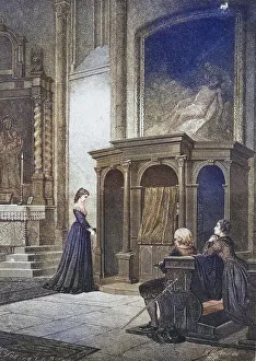 Going to Confession, Woman Walking Towards a Confessional