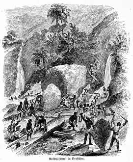 Gold mine, gold panning, waterfall