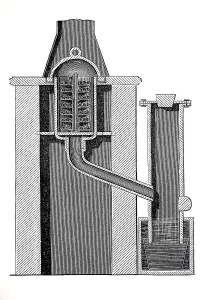 Gold mining 1890, plate furnace for the distillation of amalgam