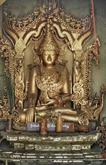 Framed Print : Golden Buddha figure in Sule Pagoda