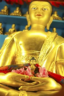 Golden Buddha sculpture in Tibetan Monastery