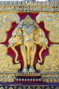 Golden three headed elephant detail at Doi Suthep temple
