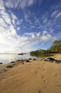 Golden sandy beach on the Indian Ocean near Calodyne