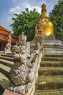 Golden stupa Buddhist element building symbol for Buddha and his teaching Dharma