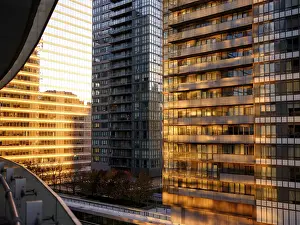 Framed Print : Golden sunset reflecting off urban skyscrapers Framed Print : Golden sunset reflecting off urban skyscrapers
