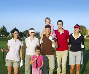 Category Historic EN Prints: Golf course group of friends people with children posing standing