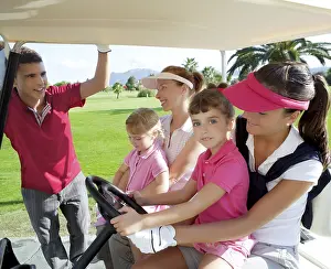 Category Historic EN Prints: Golf course mothers and daughters in buggy talking father