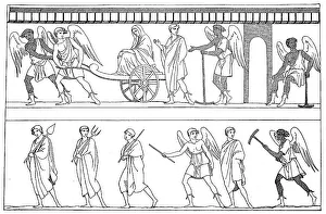 Good and evil spirits lead the soul to the court of the dead