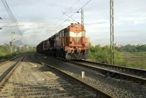 Goods train on track, India