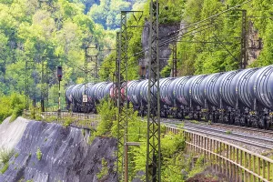 Goods train travelling on the winding Geislinger Steige railway line