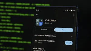Google Calculator app shown on a smartphone screen in dark mode