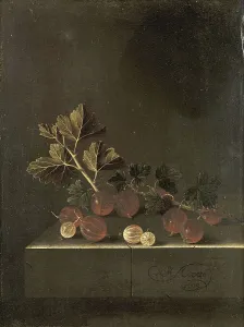 A Gooseberry Branch on a Stone Pedestal