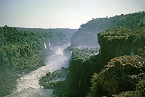 Gorge downstream of the Iguazu Falls on the Iguazu River on the border between Brazil and Argentina, South America, 1962