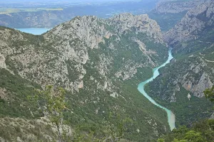 Gorges du Verdon, Verdon Gorge and reservoir Lac de Sainte-Croix with mountain landscape