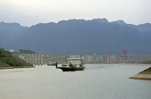 The Three Gorges or Yangtze Gorges span from the western-upriver cities of Fengjie