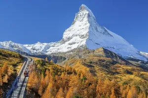 Gornergratbahn on the Riffelberg with Matterhorn 4478m in autumn