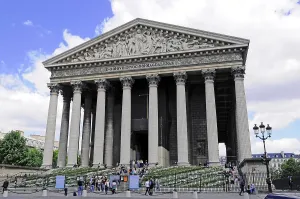Gothic church La Madeleine with imposing columns and historic ambience in Paris