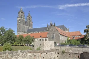 Category Cities DE Prints: Gothic Magdeburg Cathedral, St Mauritius and St Katharina and medieval bastion Cleve with defence defence tower Cleve
