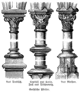 Gothic pillars with base and capital from Trzebiszewo Poland