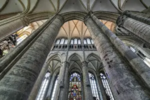 Gothic St. Nicholas Church, Vaulted ceiling and columns of the central nave