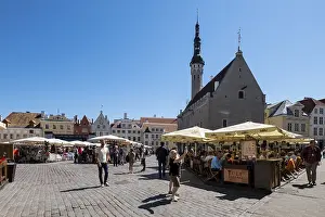 Gothic town hall on town hall square in the old town with market