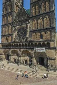 Gothic west facade of St Peter's Cathedral on the market square