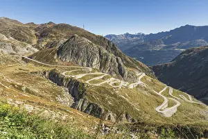 Gotthard Pass, view of the old pass road in Val Tremola